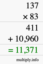 How to calculate 137 times 83 using long multiplication
