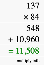 How to calculate 137 times 84 using long multiplication