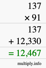 How to calculate 137 times 91 using long multiplication