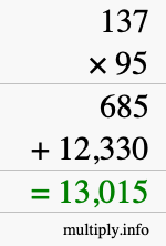 How to calculate 137 times 95 using long multiplication