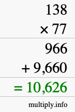 How to calculate 138 times 77 using long multiplication