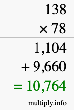 How to calculate 138 times 78 using long multiplication