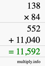 How to calculate 138 times 84 using long multiplication