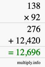 How to calculate 138 times 92 using long multiplication How to calculate 138 times 92 using long multiplication
