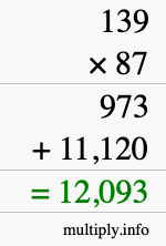 How to calculate 139 times 87 using long multiplication