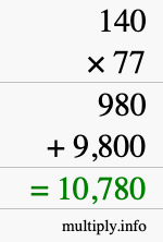 How to calculate 140 times 77 using long multiplication