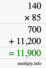 How to calculate 140 times 85 using long multiplication How to calculate 140 times 85 using long multiplication