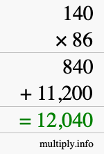 How to calculate 140 times 86 using long multiplication How to calculate 140 times 86 using long multiplication