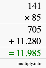 How to calculate 141 times 85 using long multiplication
