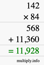 How to calculate 142 times 84 using long multiplication