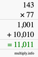 How to calculate 143 times 77 using long multiplication