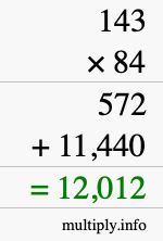 How to calculate 143 times 84 using long multiplication