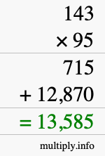 How to calculate 143 times 95 using long multiplication