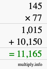 How to calculate 145 times 77 using long multiplication