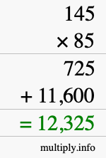 How to calculate 145 times 85 using long multiplication