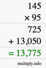 How to calculate 145 times 95 using long multiplication