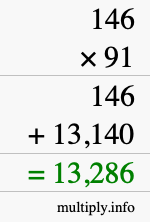 How to calculate 146 times 91 using long multiplication