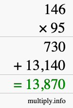 How to calculate 146 times 95 using long multiplication