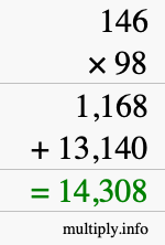 How to calculate 146 times 98 using long multiplication How to calculate 146 times 98 using long multiplication