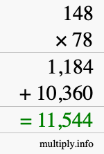 How to calculate 148 times 78 using long multiplication How to calculate 148 times 78 using long multiplication