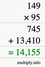 How to calculate 149 times 95 using long multiplication