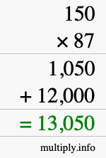 How to calculate 150 times 87 using long multiplication How to calculate 150 times 87 using long multiplication