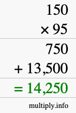 How to calculate 150 times 95 using long multiplication How to calculate 150 times 95 using long multiplication