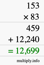 How to calculate 153 times 83 using long multiplication