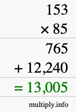How to calculate 153 times 85 using long multiplication