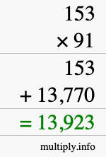 How to calculate 153 times 91 using long multiplication