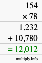 How to calculate 154 times 78 using long multiplication