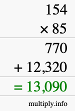 How to calculate 154 times 85 using long multiplication