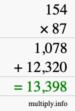 How to calculate 154 times 87 using long multiplication