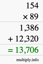 How to calculate 154 times 89 using long multiplication How to calculate 154 times 89 using long multiplication