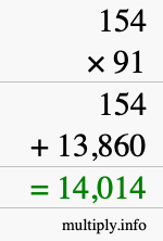 How to calculate 154 times 91 using long multiplication