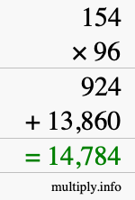 How to calculate 154 times 96 using long multiplication