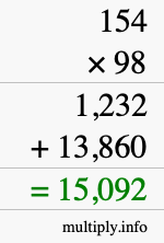 How to calculate 154 times 98 using long multiplication How to calculate 154 times 98 using long multiplication