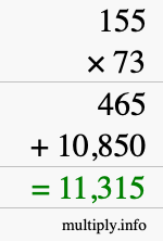 How to calculate 155 times 73 using long multiplication How to calculate 155 times 73 using long multiplication