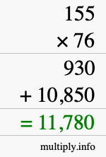 How to calculate 155 times 76 using long multiplication How to calculate 155 times 76 using long multiplication