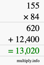 How to calculate 155 times 84 using long multiplication How to calculate 155 times 84 using long multiplication