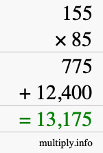 How to calculate 155 times 85 using long multiplication