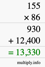 How to calculate 155 times 86 using long multiplication How to calculate 155 times 86 using long multiplication