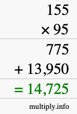 How to calculate 155 times 95 using long multiplication How to calculate 155 times 95 using long multiplication