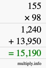 How to calculate 155 times 98 using long multiplication How to calculate 155 times 98 using long multiplication