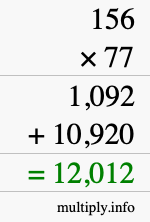 How to calculate 156 times 77 using long multiplication