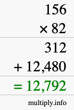 How to calculate 156 times 82 using long multiplication
