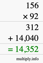 How to calculate 156 times 92 using long multiplication