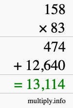 How to calculate 158 times 83 using long multiplication
