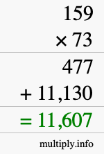 How to calculate 159 times 73 using long multiplication