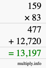How to calculate 159 times 83 using long multiplication